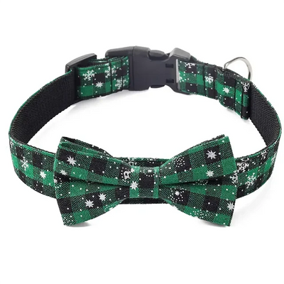 Dog Collar with Bow tie,Christmas Plaid Snowflake Dog Collar with Adjustable Buckle Suitable for Small Large Dogs Cats Pets