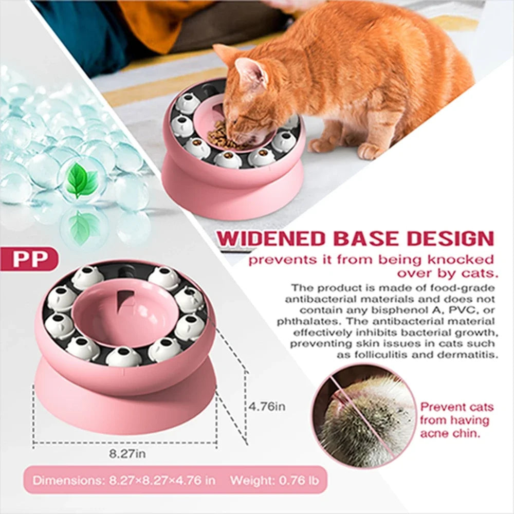 Interactive Cat Slow Feeder Bowl Feed Keep Cat Stomach Healthy Slanted Design Protect Kitty Neck Multifunction Pet Feed Bowl