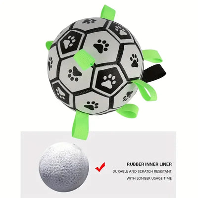 1pc Durable Football Design Pet Toy With Straps Dog Chewing Ball Toy For Training Playing Teeth Cleaning, Interactive Fetch Pet