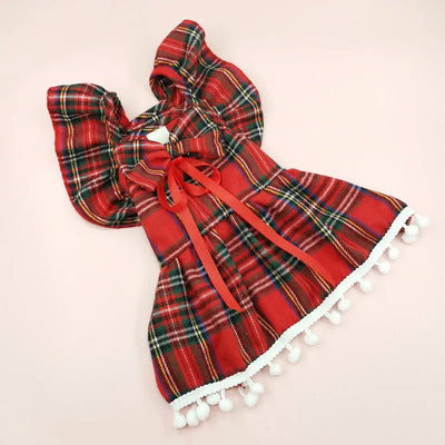 Christmas Dog Dresses Strap Autumn Winter Dog Clothing Skirt Cat Pet Clothing Cosplay Christmas Checker Clothes for Small Dog