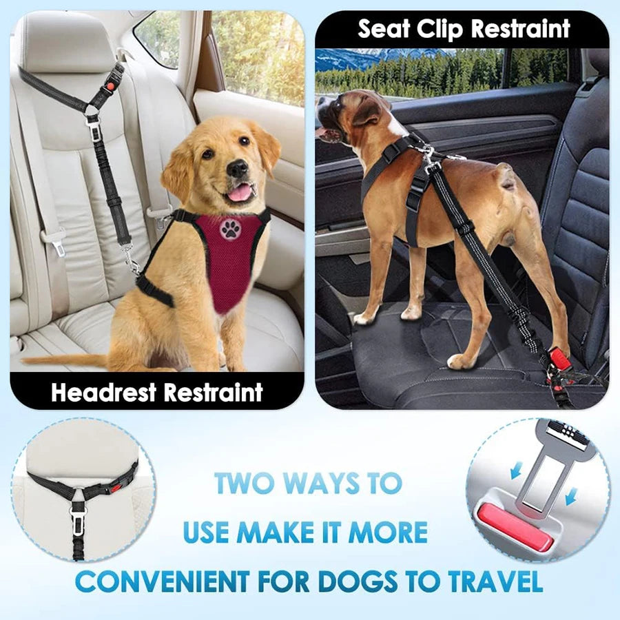 Pet car seat belt rope, circular ring, dog car retractable elastic reflective belt, dog towing rope